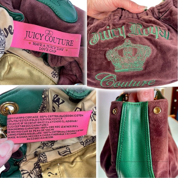 🍀Vintage Juicy Couture Royal Couture Chain Shoulder Bag Hobo Brown Purple Green - Picture 9 of 10